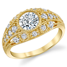 Metal Masters Womens 1.75 CTW Moissanite Vintage Engagement Band Ring 18K Gold Plated VVS D-Color Edwardian Milgrain Contoured