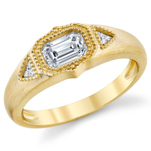 Metal Masters Womens 1 Carat Emerald Moissanite Vintage Edwardian 18K Gold Plated Ring