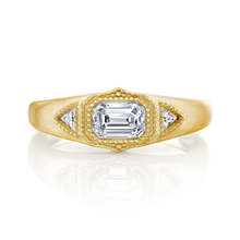 Metal Masters Womens 1 Carat Emerald Moissanite Vintage Edwardian 18K Gold Plated Ring