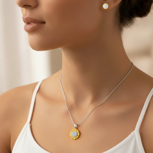 Womens 14K Gold Plated Sun Flower Pendant Necklace & Bracelet Set Cubic Zirconia Two-Tone Adjustable Chain