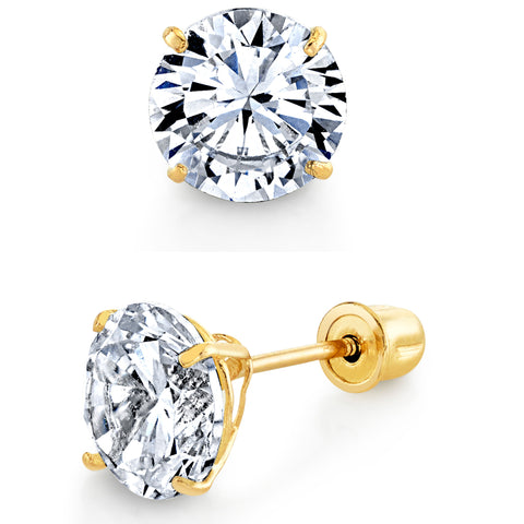 14K Solid Gold Round Brilliant-cut Moissanite Stud Earrings Screwback