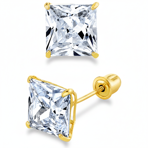 Metal Masters 14K Solid Gold Princess-cut Moissanite Stud Earrings Screwback