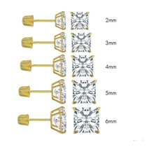 14K Solid Gold Princess-cut Moissanite Stud Earrings Screwback