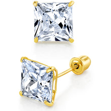 14K Solid Gold Princess-cut Moissanite Stud Earrings Screwback