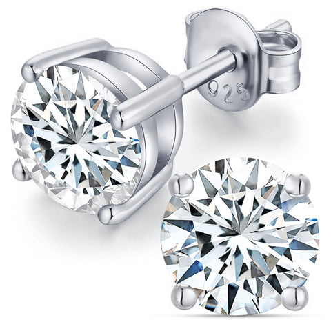 Metal Masters Round Brilliant Lab Grown Diamond Stud Earrings 18K White Gold Sterling Silver 925 E-F VS