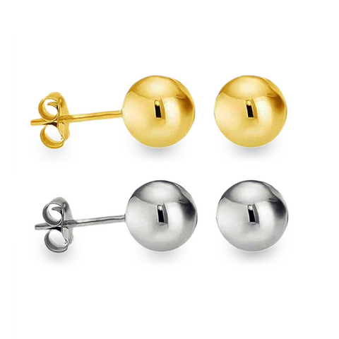 Classic 14K Gold Plated or White Gold Plated Ball Stud Earrings Sterling Silver 925 Pushback Anti-Tarnish Hypoallergenic
