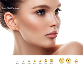 Classic 14K Gold Plated or White Gold Plated Ball Stud Earrings Sterling Silver 925 Pushback Anti-Tarnish Hypoallergenic