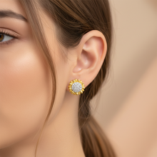 14K Gold Plated Sun Flower Stud Earrings 925 Sterling Silver .15Ct. Cubic Zirconia Pushback Butterfly