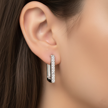 925 Sterling Silver Square Huggie Hoop Earrings .2Ct Cubic Zirconia