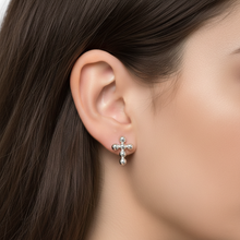 Womens Cross Stud Earrings Bead Ball Design 925 Sterling Silver Pushback