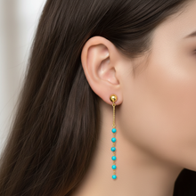 14K Gold Plated Turquoise Bead Drop Dangle Earrings 925 Sterling Silver Pushback Butterfly