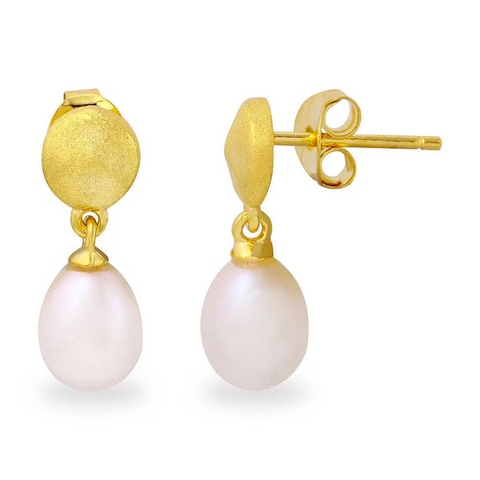 Womens 14K Gold Plated Water Pearl Disc Drop Dangle Earrings 925 Sterling Silver Pushback Butterfly