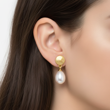 Womens 14K Gold Plated Water Pearl Disc Drop Dangle Earrings 925 Sterling Silver Pushback Butterfly