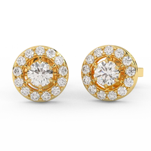 0.70 Carat Round Halo Stud Earrings for Women, 14K Gold Plated Sparkling Cluster Earrings