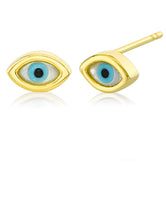 925 Sterling Silver Evil Eye Stud Earrings Goldtone Mother of Pearl