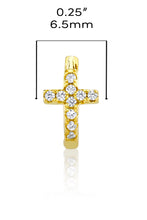 925 Sterling Silver Cross Goldtone Huggie Hoop Earrings Round CZ 6.5MM