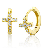 925 Sterling Silver Cross Goldtone Huggie Hoop Earrings Round CZ 6.5MM
