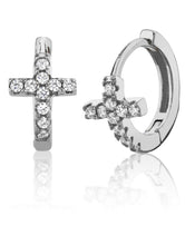 925 Sterling Silver Cross Goldtone Huggie Hoop Earrings Round CZ 6.5MM