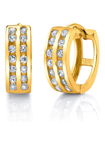 925 Sterling Silver Goldtone Huggie Hoop Earrings Round CZ Pavé 5MM