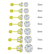 14K Solid Gold Round Stud Earrings Screwback Cubic Zirconia CZ