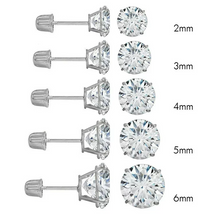 14K White Gold Round Stud Earrings Screwback Cubic Zirconia CZ