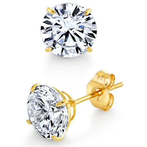 14K Solid Gold Round Stud Earrings Butterfly Cubic Zirconia CZ