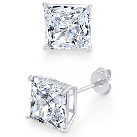 14K White Gold Stud Earrings Princess Butterfly Cubic Zirconia CZ