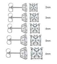 14K White Gold Stud Earrings Princess Butterfly Cubic Zirconia CZ