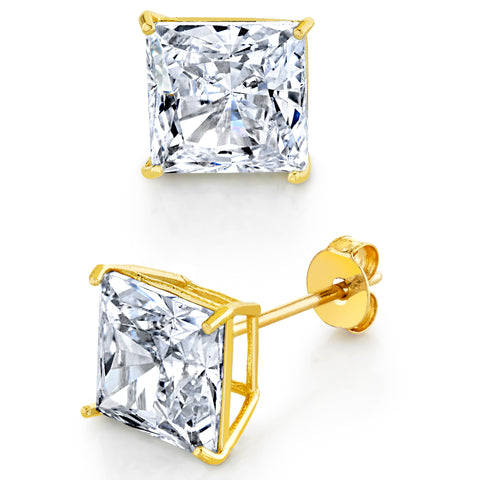 14K Gold Stud Earrings Princess Butterfly Cubic Zirconia CZ