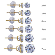 14K Solid Gold Round Stud Earrings Silicone Cubic Zirconia CZ