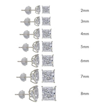 14K White Gold Stud Earrings Princess Silicone 2.5ct Cubic Zirconia CZ