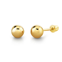 14K Solid Gold Round Ball Stud Earrings Screw-back Yellow