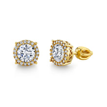 2.25 and 1.25 Carat 18K Gold Over Sterling Silver Dainty Halo Round Moissanite Screw Back Stud Earrings