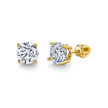 18K Gold Over Sterling Silver Round Brilliant Moissanite Screw Back Stud Earrings