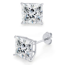 Princess-cut Moissanite Stud Earrings 18K White Gold over Silver Butterfly Pushback