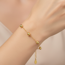 Womens 14K Gold Plated Bead Ball Bracelet 925 Sterling Silver 7-8in Adjustable Chain