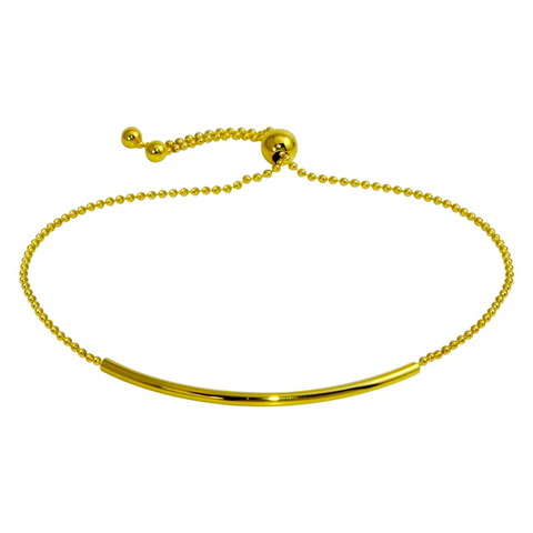 Womens 14K Gold Plated Beads Ball Bar Bracelet 925 Sterling Silver Adjustable 6-8in
