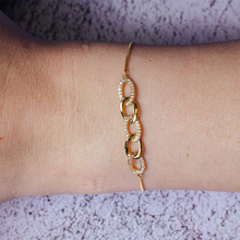 Womens 14K Gold Plated 1Ct Link Bracelet 925 Sterling Silver Cubic Zirconia Adjustable 6-8in