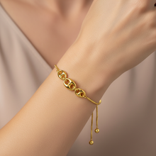 Womens 14K Gold Plated Puffed Marnier Bracelet 925 Sterling Silver Adjustable Box Chain 6-8in