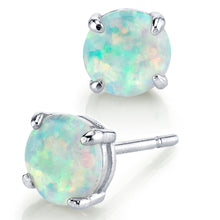 Sterling Silver 925 1.5 Carat TCW Opal Casted Stud Earrings Push Back White Fire Blue
