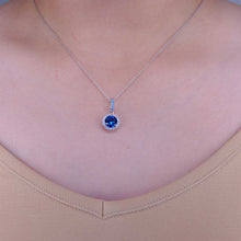 Sterling Silver 925 Round Blue Topaz Cubic Zirconia Pendant Necklace 18