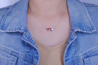 Amber Cabochon Free Birds Sterling Silver 925 Pendant Necklace 18