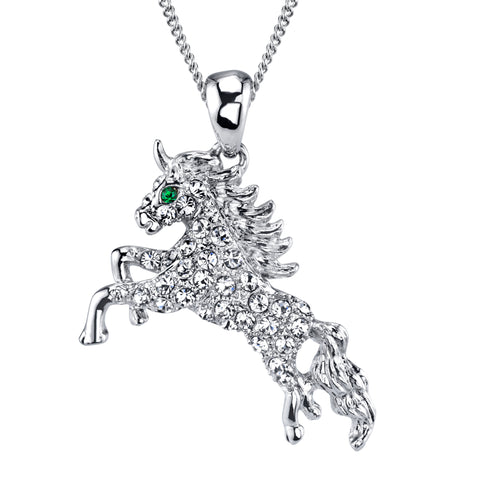 Unicorn Horse Rhinestone Crystal Pendant Women Adjustable Necklace 16