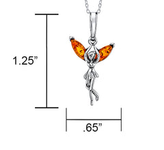 Baltic Amber Fairy Ballerina Sterling Silver Pendant Necklace 18