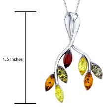 Womens Sterling Silver Baltic Amber Pendant Necklace Leaves Tree Branch 18