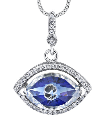 925 Sterling Silver 4 Ct. Evil Eye Pendant CZ Necklace 18