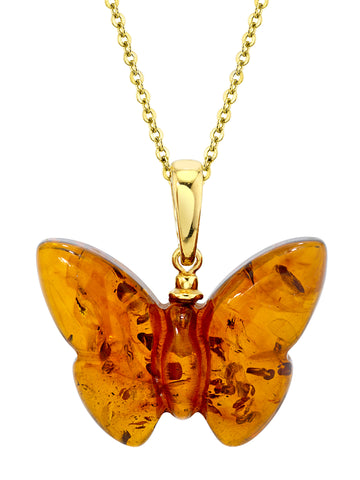 Baltic Amber Butterfly 14K Goldplated Sterling Silver Pendant Necklace 18