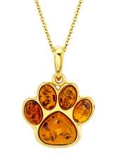 Baltic Amber Dog Paw 14K Goldplated 925 Sterling Silver Pendant 18