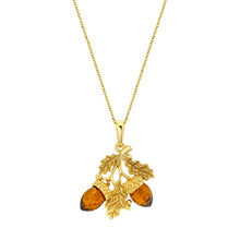 Baltic Amber Acorn Oak Leaf Branch 14K Goldplated Sterling Silver Pendant 18