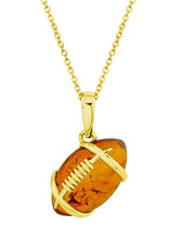 14K Gold-plated 925 Sterling Silver Football Pendant Amber Necklace 20